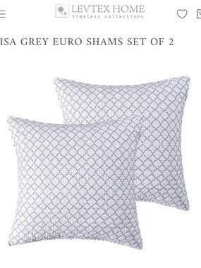 Levtex White and Grey Trellis Euro Shams - Set of 2 🩶🤍 100% cotton